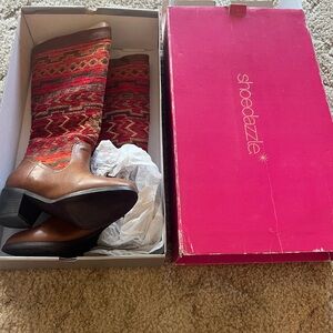 Shoe Dazzle Red and Brown Heeled Boots